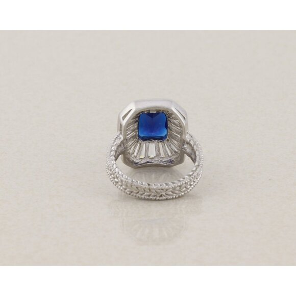 Sterling Silver Blue Cubic Zirconia and White Cubic Zirconia Ring Size 7 1/2 - Picture 6 of 8
